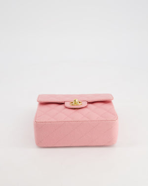 *RARE* Chanel Pink Mini Square Flap Bag in Caviar Leather with 24K Gold Plated Hardware