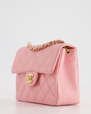 *RARE* Chanel Pink Mini Square Flap Bag in Caviar Leather with 24K Gold Plated Hardware