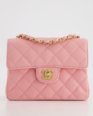 *RARE* Chanel Pink Mini Square Flap Bag in Caviar Leather with 24K Gold Plated Hardware