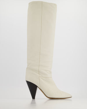 Isabel Marant Loens Pointed Toe Slouch Knee Length Boots in White Leather Size EU 40