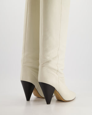 Isabel Marant Loens Pointed Toe Slouch Knee Length Boots in White Leather Size EU 40