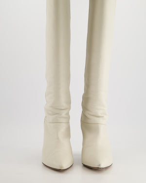 Isabel Marant Loens Pointed Toe Slouch Knee Length Boots in White Leather Size EU 40