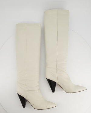 Isabel Marant Loens Pointed Toe Slouch Knee Length Boots in White Leather Size EU 40