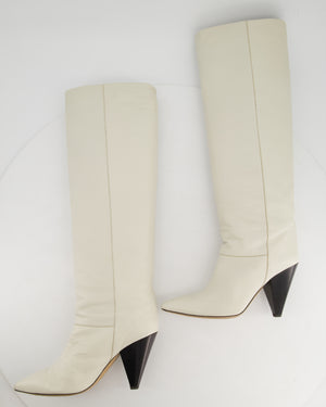 Isabel Marant Loens Pointed Toe Slouch Knee Length Boots in White Leather Size EU 40