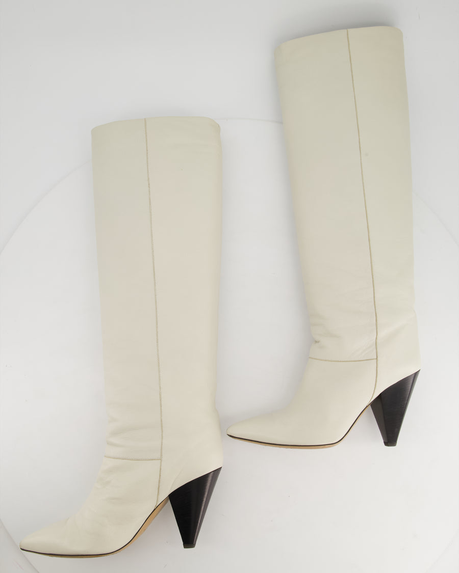 Isabel Marant Loens Pointed Toe Slouch Knee Length Boots in White Leather Size EU 40