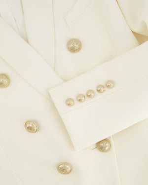 Balmain Cream Wool Blazer Jacket with Gold Buttons and Shoulder Pads Size FR 42 (UK 14)