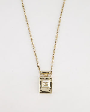 Chanel Champagne Gold Perfume Bottle Pendant Necklace with Pearl CC Logo