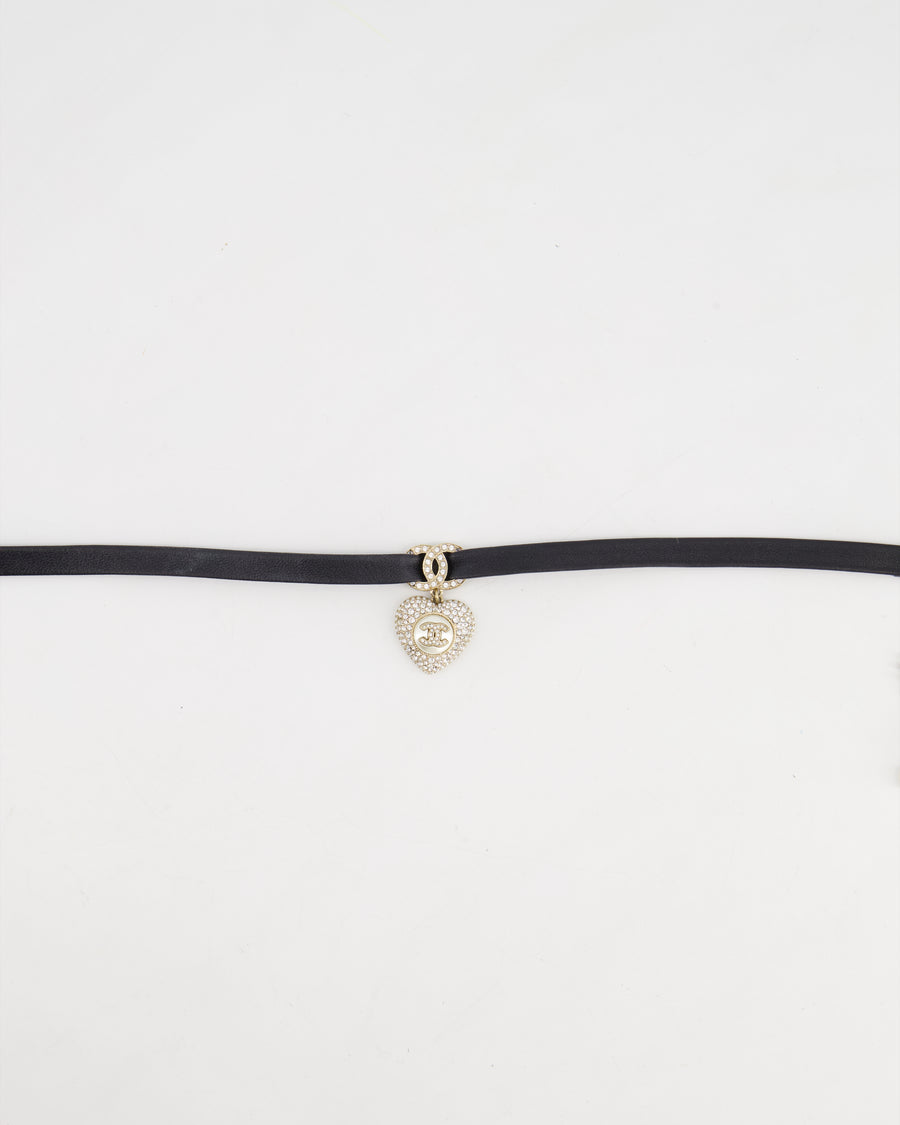 *SUPER HOT* Chanel Black Leather Choker Necklace with Crystal Pearl CC Pendant