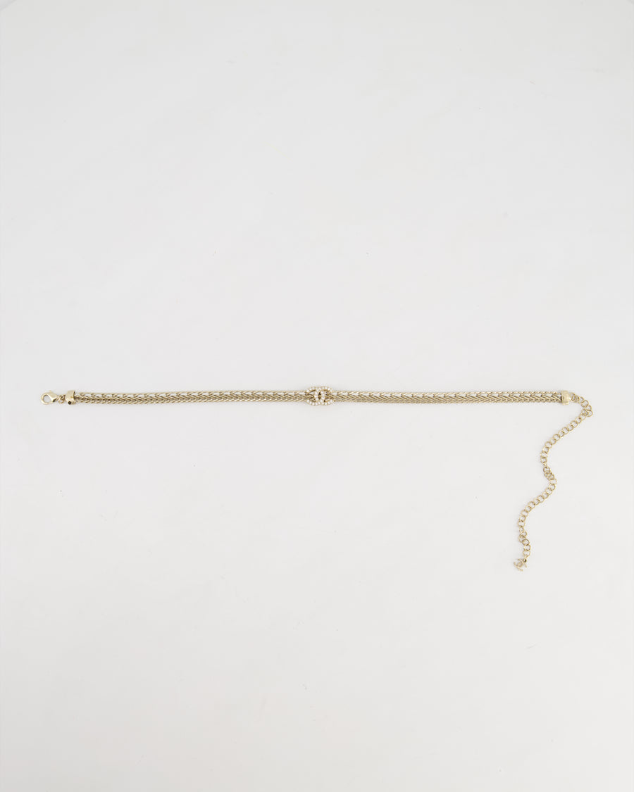 *HOT* Chanel Chain Choker Necklace in Champagne Gold with Crystal CC Logo