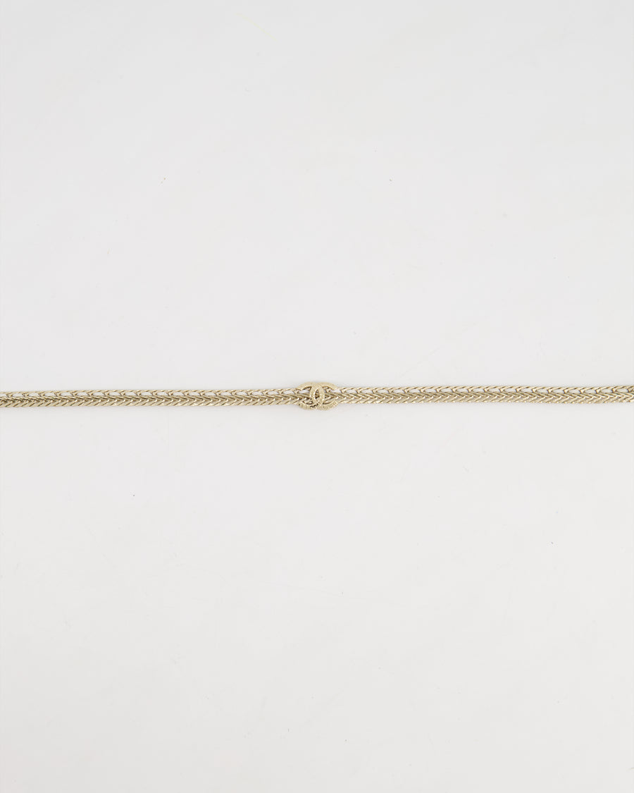 *HOT* Chanel Chain Choker Necklace in Champagne Gold with Crystal CC Logo