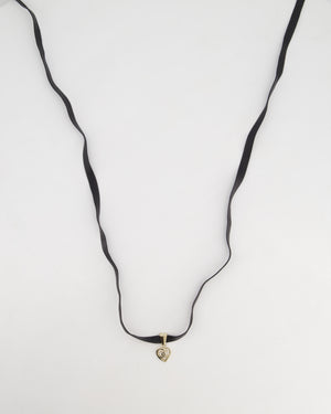 Chanel Black Leather Necklace with Champagne Gold CC Heart Pendant