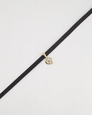 Chanel Black Leather Necklace with Champagne Gold CC Heart Pendant