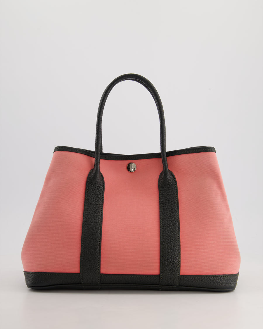 Hermès Garden Party 30cm Bag in Canvas Rose Azalee and Vert Negonda Calfskin Leather with Palladium Hardware