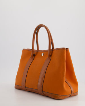 Hermès Garden Party 30cm Bag in Potiron Orange Canvas and Terre Battue Negonda Leather with Palladium Hardware