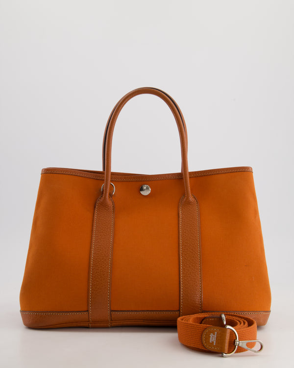 Hermès Garden Party 30cm Bag in Potiron Orange Canvas and Terre Battue Negonda Leather with Palladium Hardware