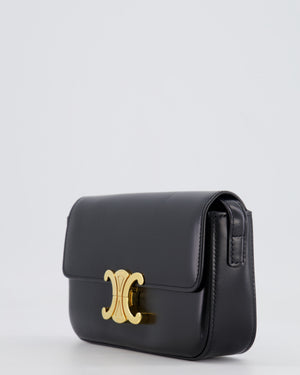 Celine Black Claude Shoulder Bag in Shiny Calfskin with Gold Hardware RRP £2150