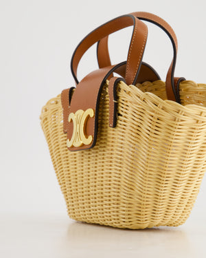 Celine Teen Couffin Basket Bag in Wicker and Neutral Calfskin Leather with Gold Logo