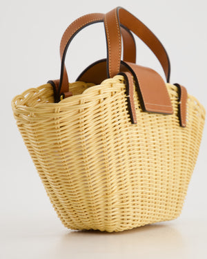 Celine Teen Couffin Basket Bag in Wicker and Neutral Calfskin Leather with Gold Logo