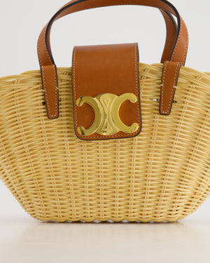 Celine Teen Couffin Basket Bag in Wicker and Neutral Calfskin Leather with Gold Logo