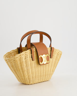 Celine Teen Couffin Basket Bag in Wicker and Neutral Calfskin Leather with Gold Logo