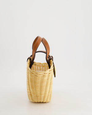 Celine Teen Couffin Basket Bag in Wicker and Neutral Calfskin Leather with Gold Logo