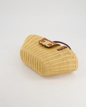 Celine Teen Couffin Basket Bag in Wicker and Neutral Calfskin Leather with Gold Logo