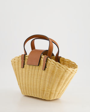 Celine Teen Couffin Basket Bag in Wicker and Neutral Calfskin Leather with Gold Logo