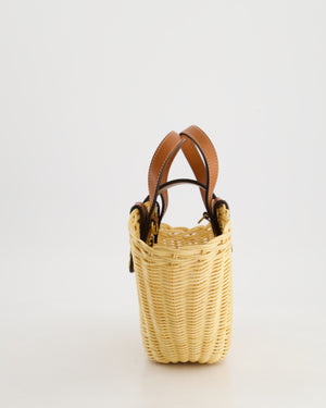 Celine Teen Couffin Basket Bag in Wicker and Neutral Calfskin Leather with Gold Logo