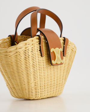 Celine Teen Couffin Basket Bag in Wicker and Neutral Calfskin Leather with Gold Logo