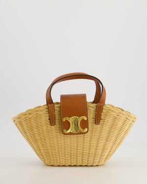 Celine Teen Couffin Basket Bag in Wicker and Neutral Calfskin Leather with Gold Logo