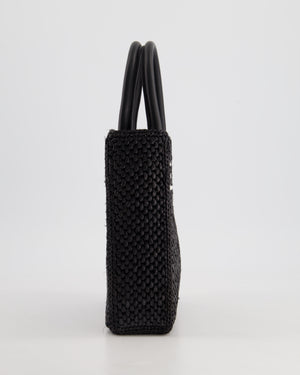 Loewe Black Small Woven Raffia Tote Bag with White Logo and Gold Hardware