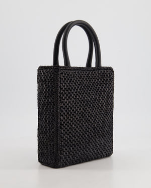 Loewe Black Small Woven Raffia Tote Bag with White Logo and Gold Hardware