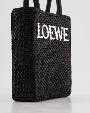 Loewe Black Small Woven Raffia Tote Bag with White Logo and Gold Hardware