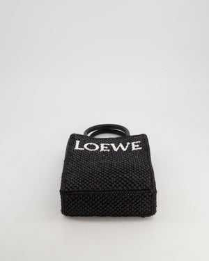 Loewe Black Small Woven Raffia Tote Bag with White Logo and Gold Hardware