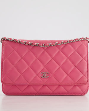 Chanel Hot Pink Lambskin Wallet on Chain Bag with Silver Hardware