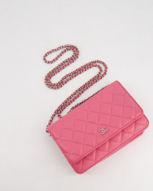 Chanel Hot Pink Lambskin Wallet on Chain Bag with Silver Hardware