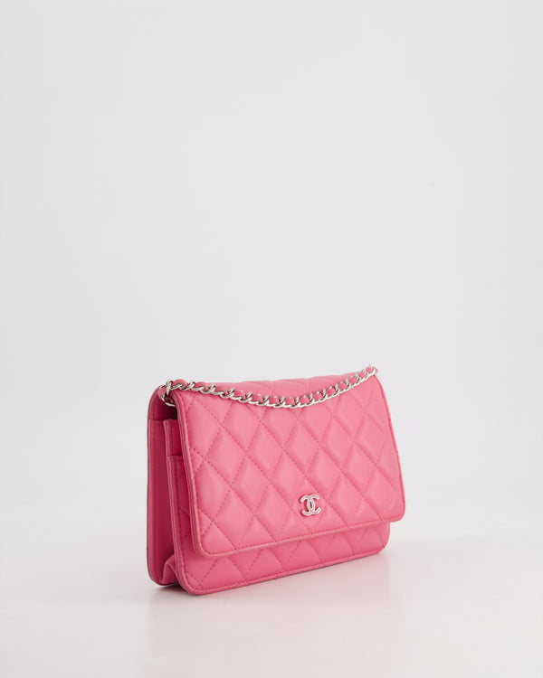 Chanel Hot Pink Lambskin Wallet on Chain Bag with Silver Hardware