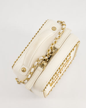 *HOT* Chanel White Calfskin Vertical Vanity Case with Gold Chain Trim Detail and Gold Hardware