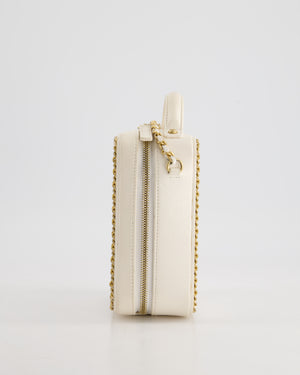 *HOT* Chanel White Calfskin Vertical Vanity Case with Gold Chain Trim Detail and Gold Hardware