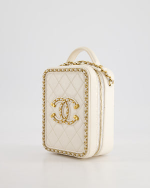 *HOT* Chanel White Calfskin Vertical Vanity Case with Gold Chain Trim Detail and Gold Hardware