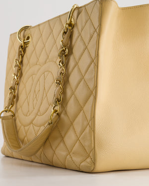 *AMAZING SHAPE* Chanel Beige Caviar GST Grand Shopper Tote Bag with Gold Hardware