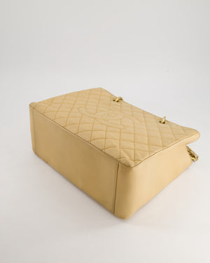 *AMAZING SHAPE* Chanel Beige Caviar GST Grand Shopper Tote Bag with Gold Hardware