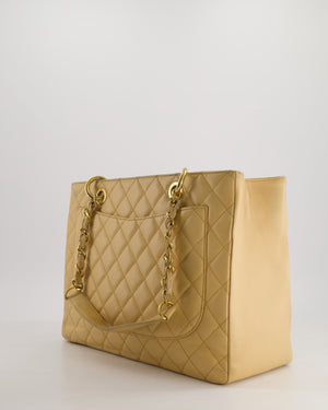 *AMAZING SHAPE* Chanel Beige Caviar GST Grand Shopper Tote Bag with Gold Hardware