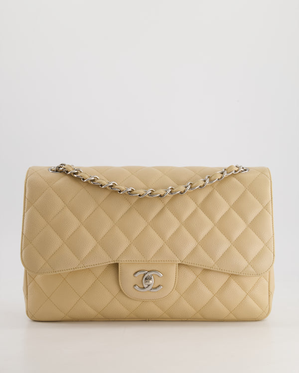 Chanel Beige Jumbo Classic Double Flap Bag in Caviar Leather with Silver Hardware RRP £9,240