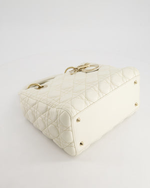 Christian Dior White Medium Lady Dior Bag in Cannage Lambskin with Champagne Gold Hardware