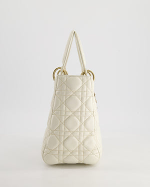 Christian Dior White Medium Lady Dior Bag in Cannage Lambskin with Champagne Gold Hardware