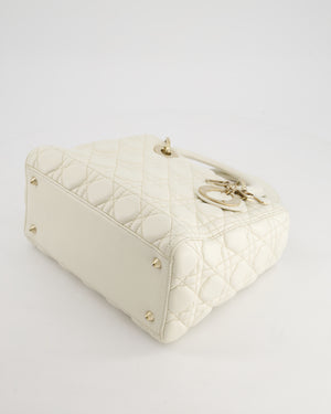 Christian Dior White Medium Lady Dior Bag in Cannage Lambskin with Champagne Gold Hardware