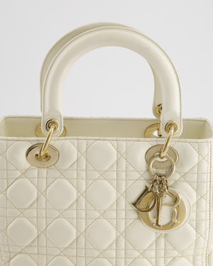 Christian Dior White Medium Lady Dior Bag in Cannage Lambskin with Champagne Gold Hardware