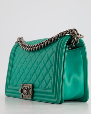 *HOT* Chanel Mint Green Medium Boy Bag in Calfskin Leather with Ruthenium Hardware