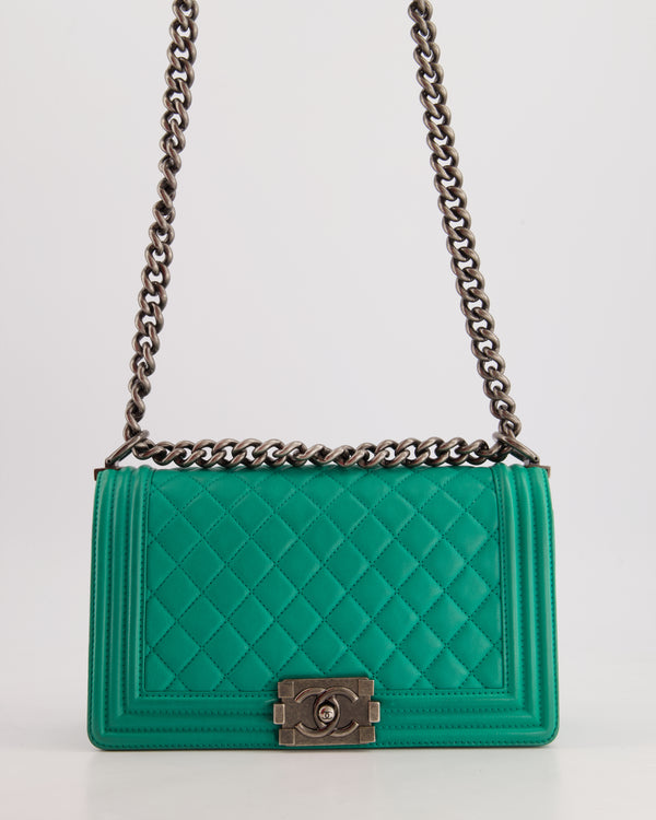 *HOT* Chanel Mint Green Medium Boy Bag in Calfskin Leather with Ruthenium Hardware